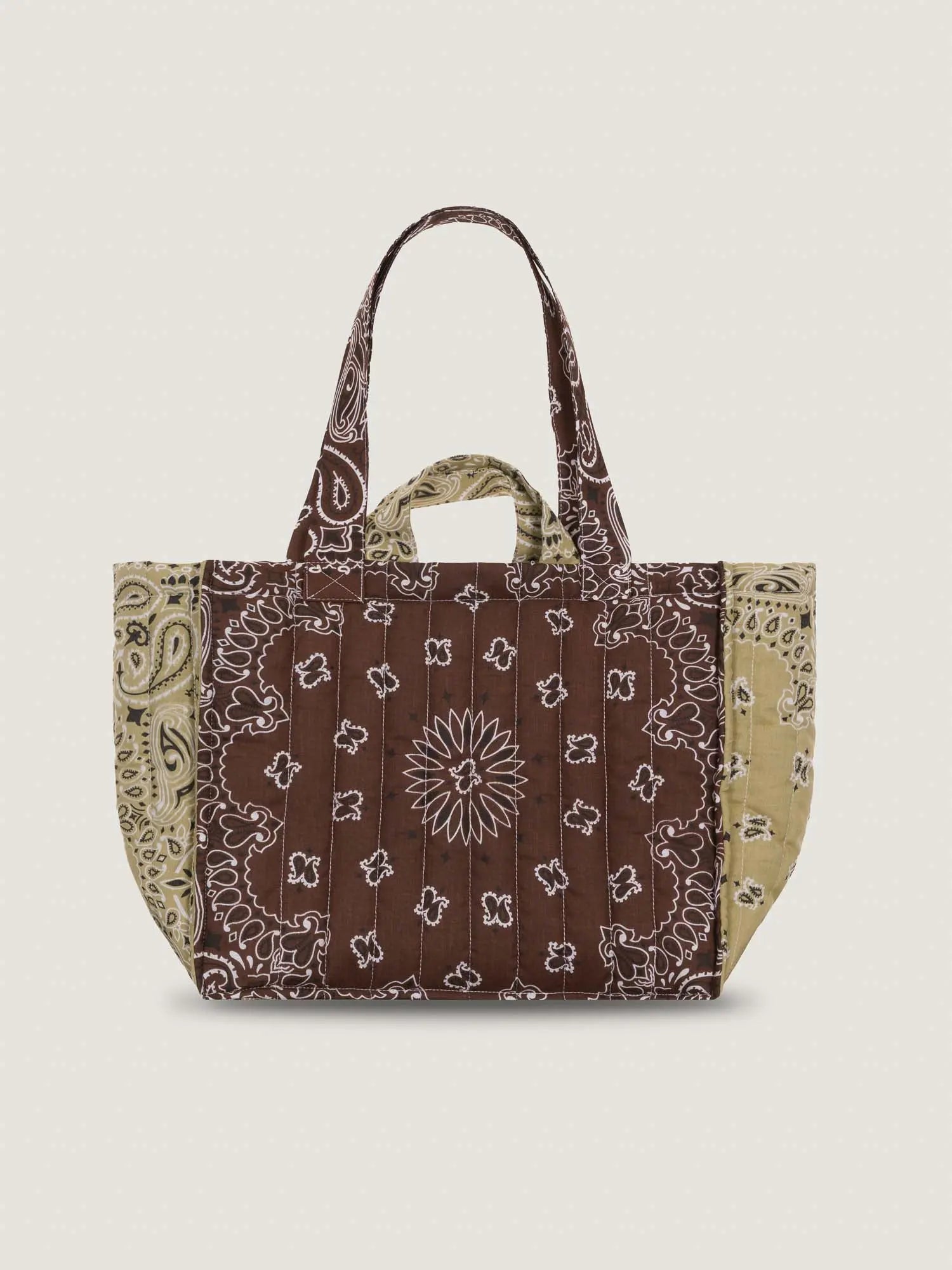 Medium Quilted Tote Bag - LOVE - Brown / Beige