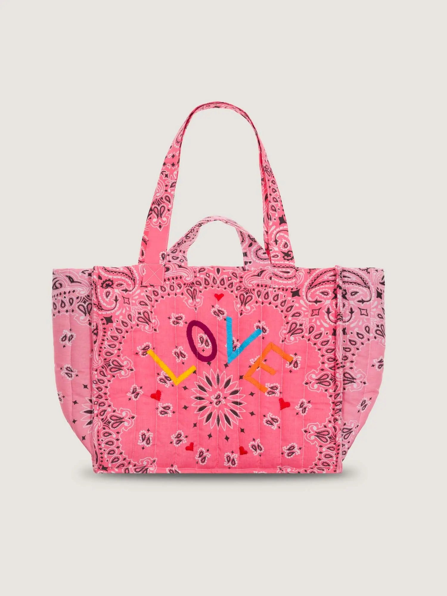 Moyen Cabas Matelassé - LOVE - Strawberry Pink / Pale Pink