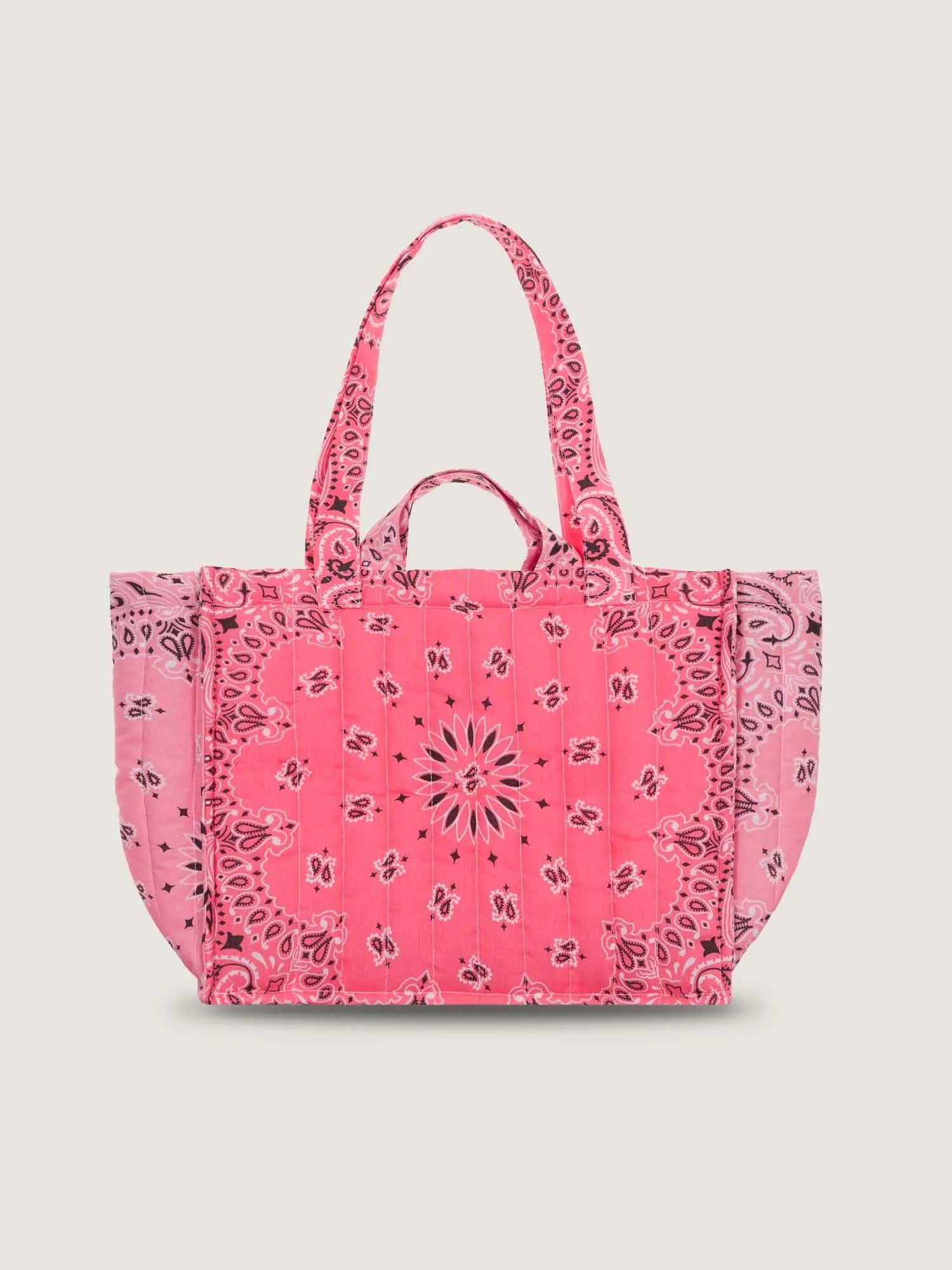 Medium Quilted Tote Bag - LOVE - Strawberry Pink / Pale Pink