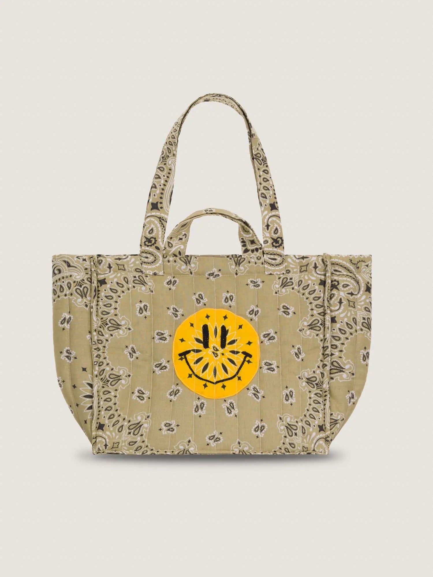 Medium Quilted Tote Bag - HAPPY FACE - All Beige