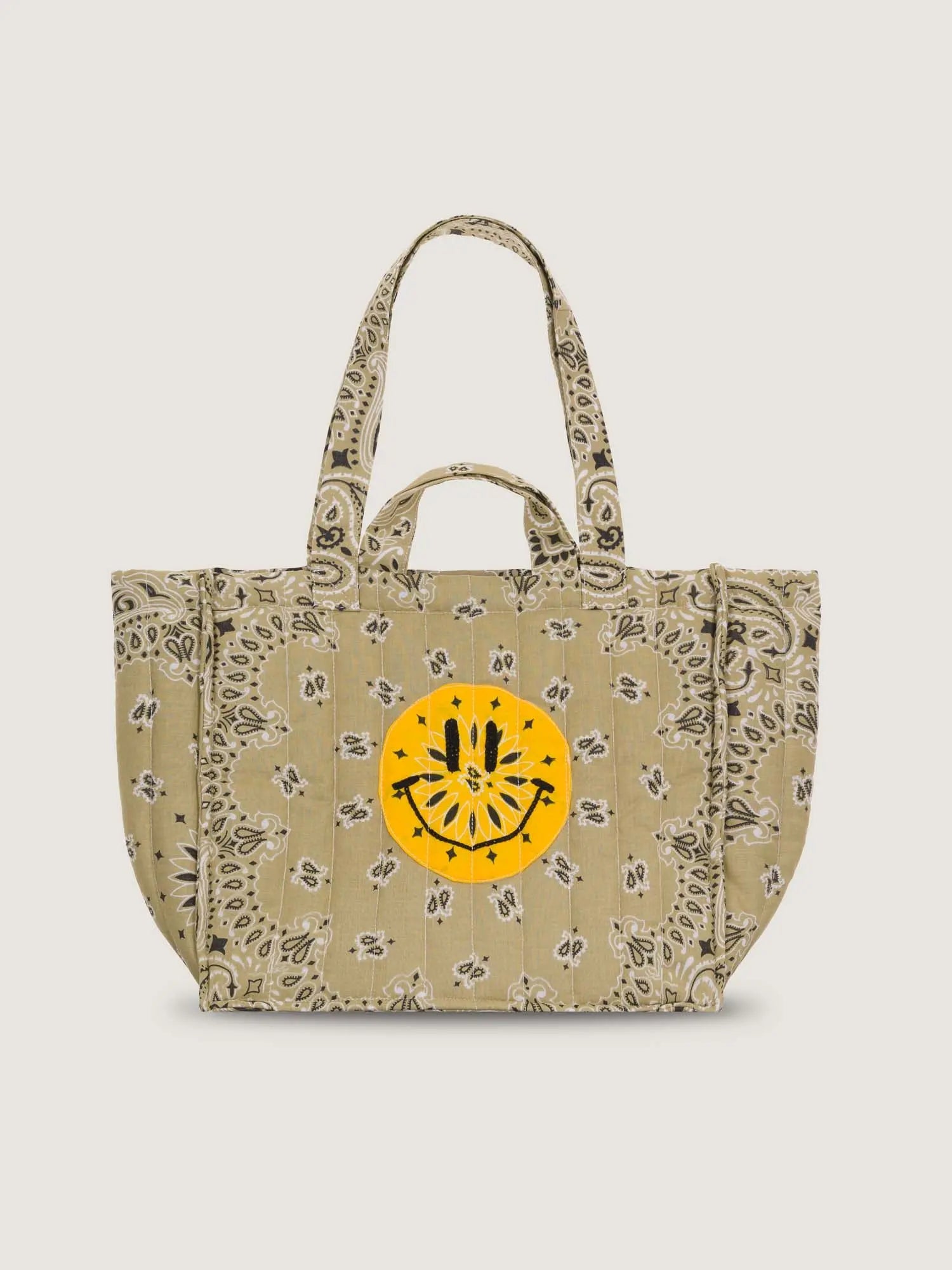 Moyen Cabas Matelassé - HAPPY FACE - All Beige