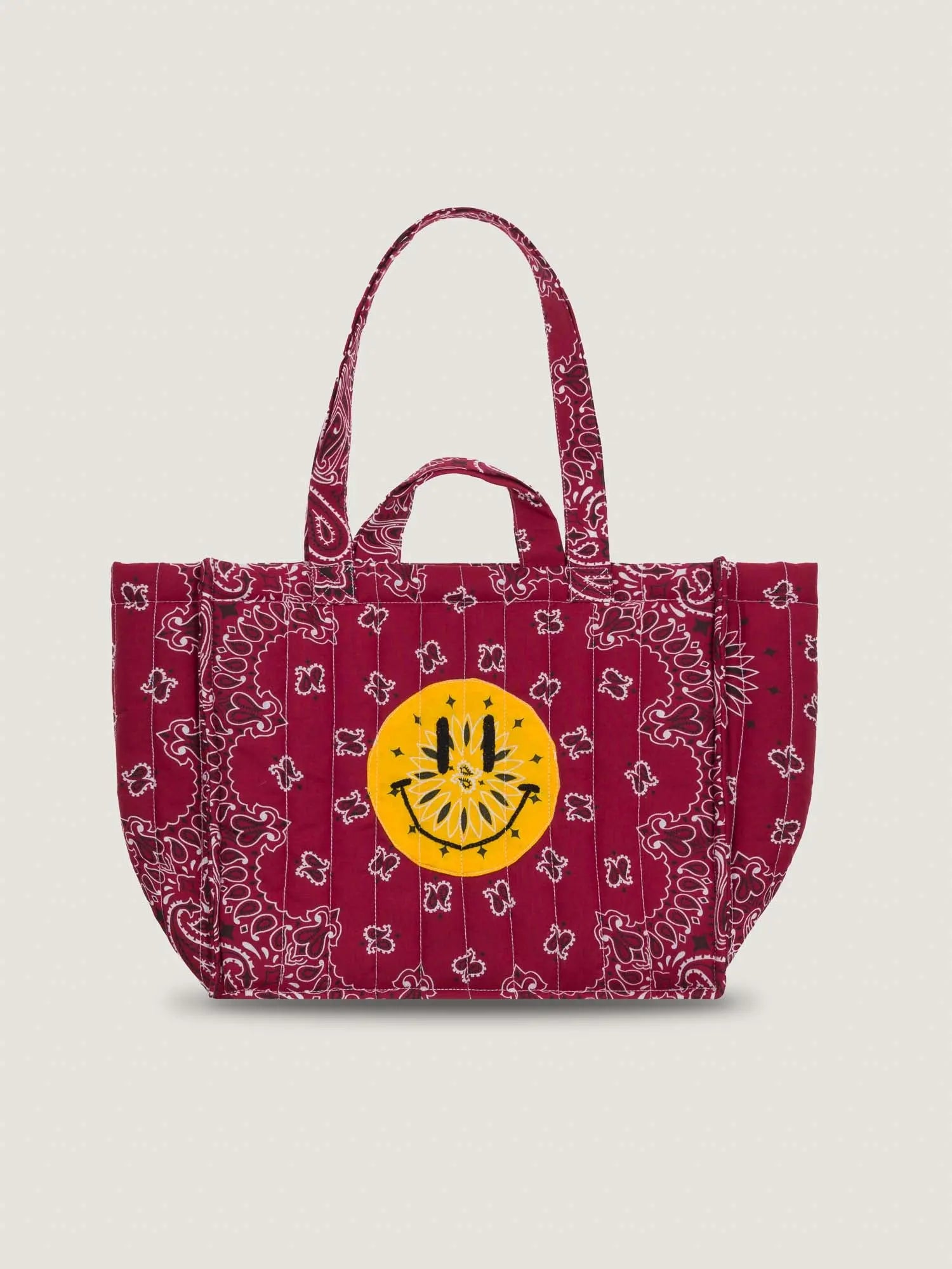 Medium Padded Tote Bag - HAPPY FACE - All Bordeaux