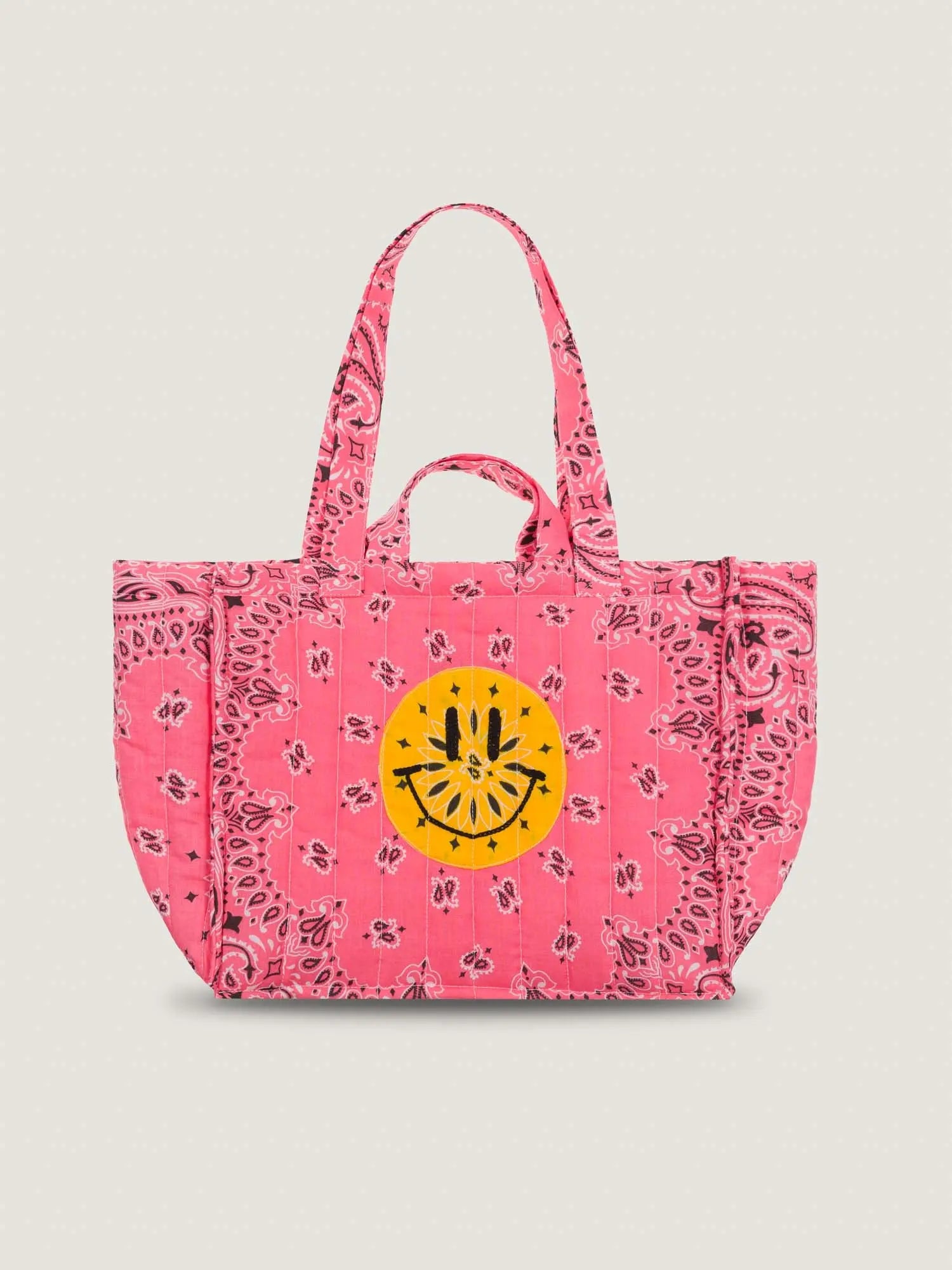 Medium Quilted Tote Bag - HAPPY FACE - All Strawberry