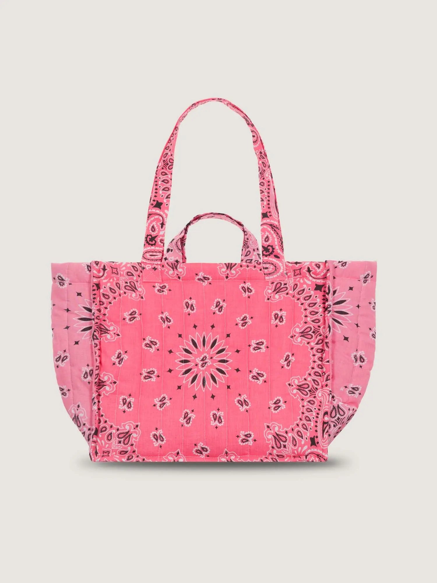 Medium Quilted Tote Bag - HAPPY FACE - Strawberry Pink / Pale Pink