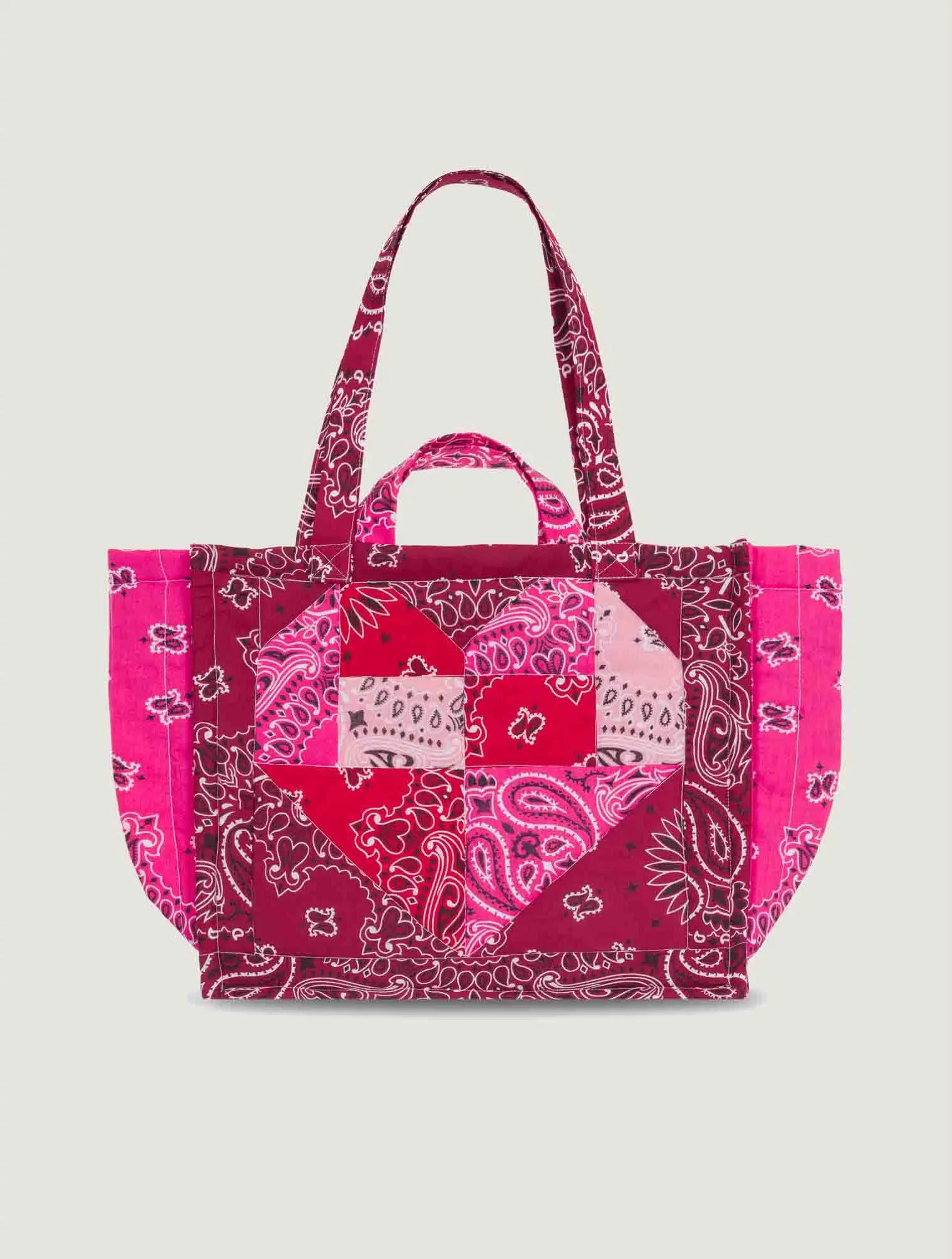 Moyen Cabas Matelassé - Patchwork - COEUR - Bordeaux/ Fuschia