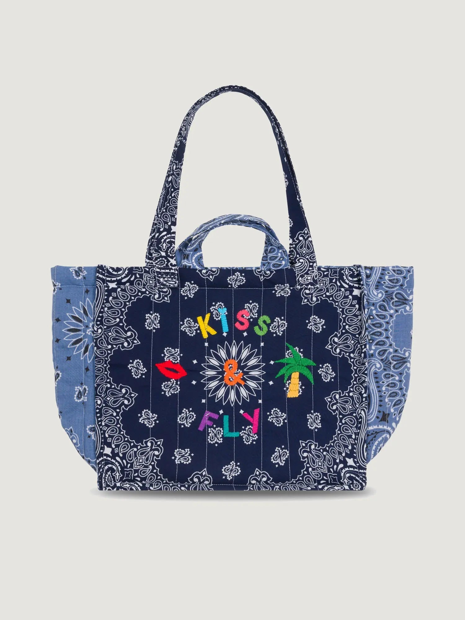 Quilted Medium Cabas Tote - KISS & FLY - Navy / Chambray