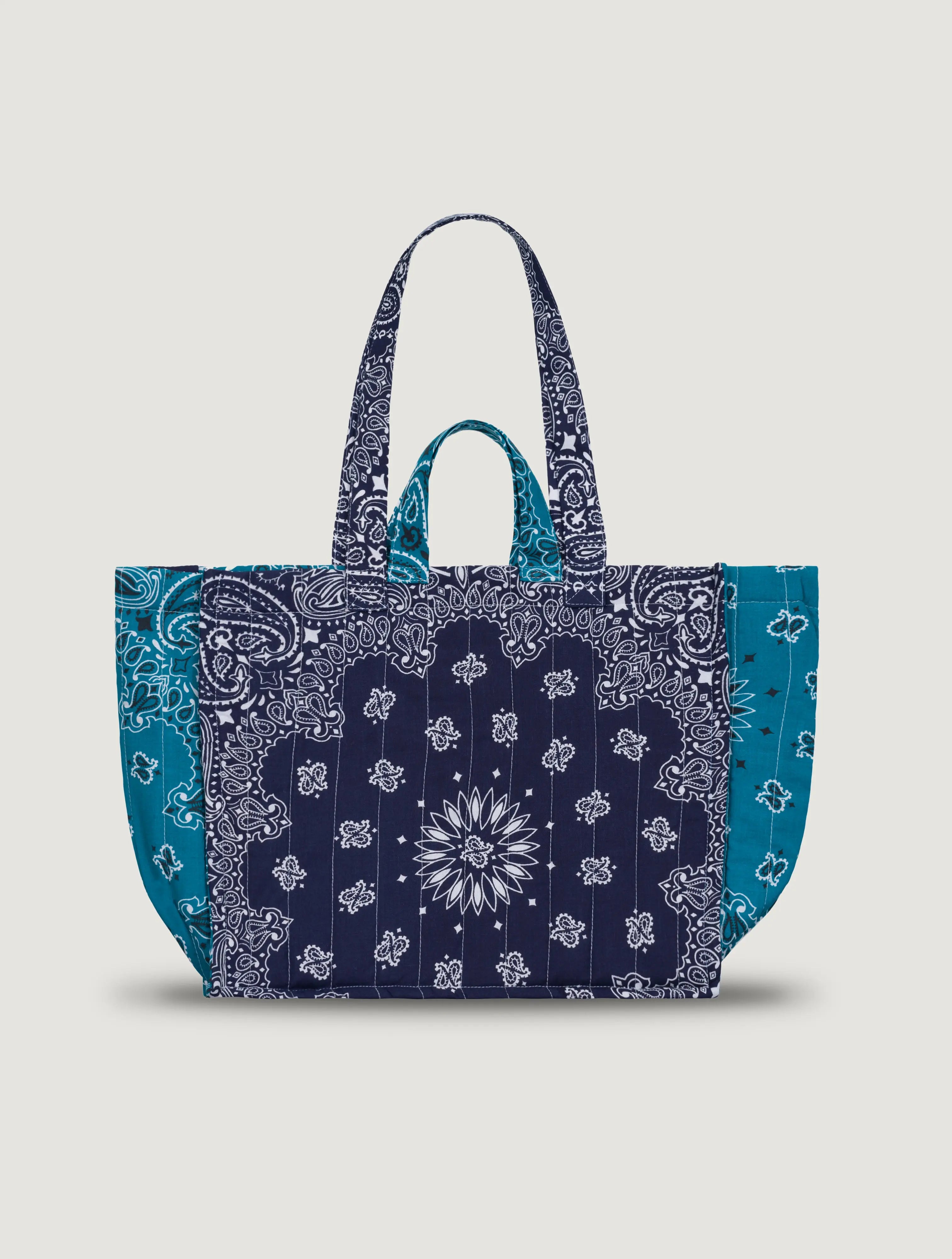 Quilted Medium Cabas Tote - LOVE - Navy / Petrol