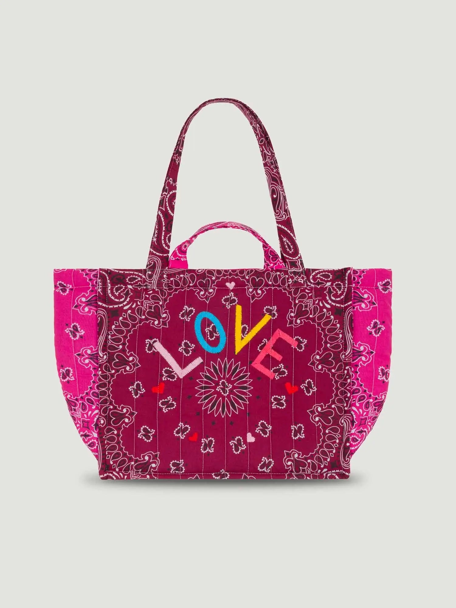 Quilted Medium Cabas Tote - LOVE - Burgundy / Fuchsia