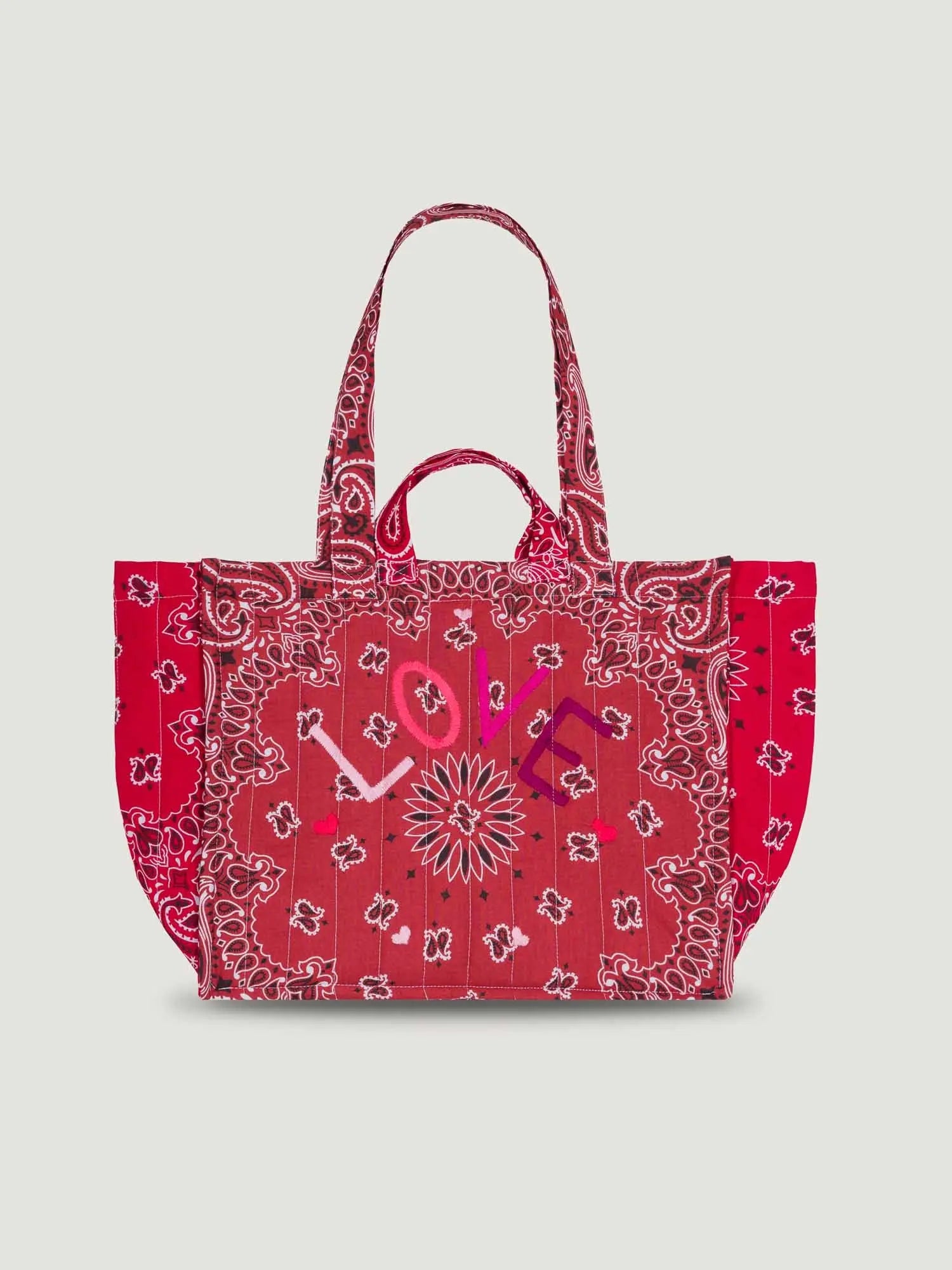 Quilted Medium Cabas Tote - LOVE - Vintage Red / Real Red