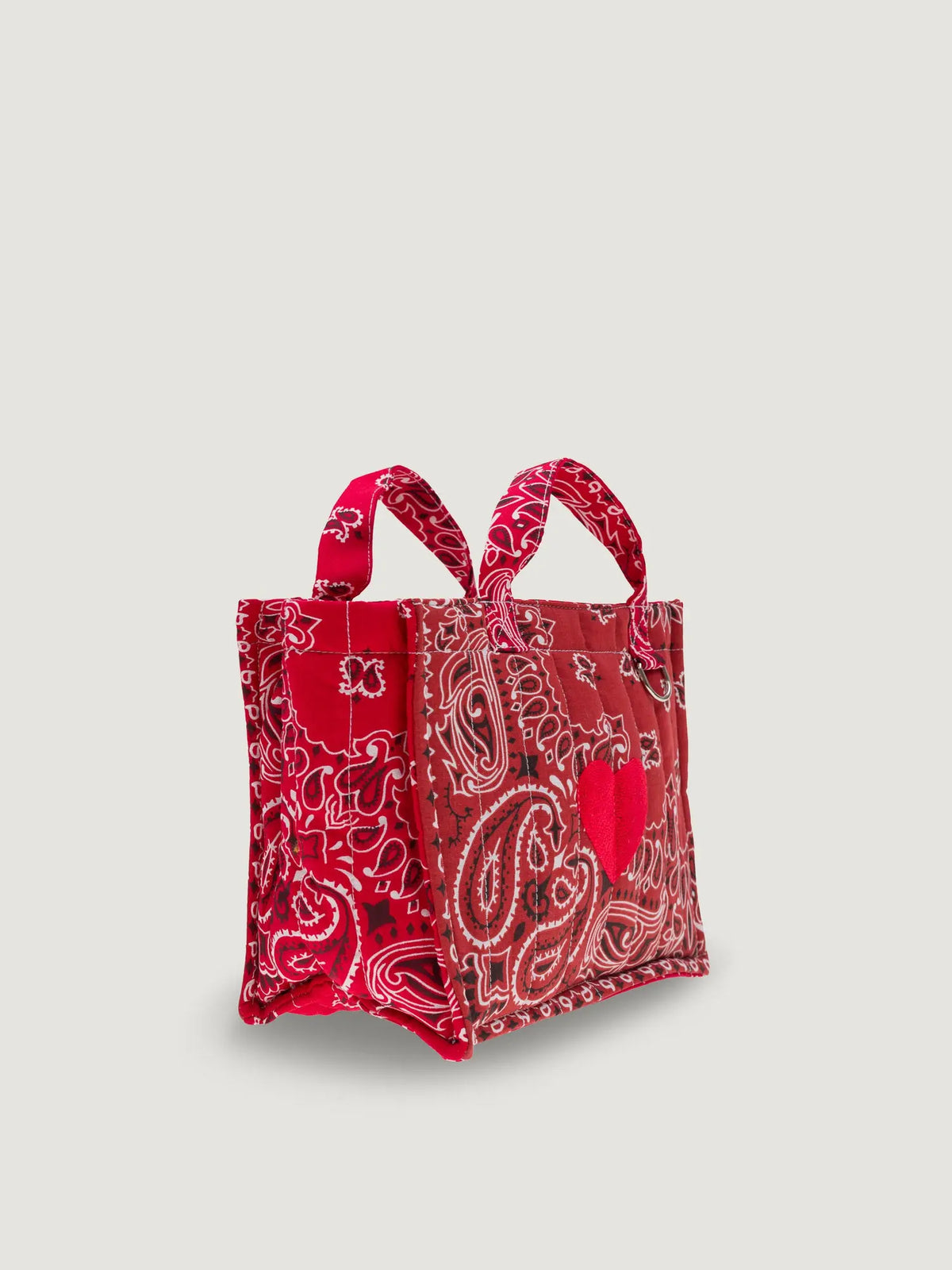 Mini Quilted cabas tote - HEART - Vintage Red / Real Red
