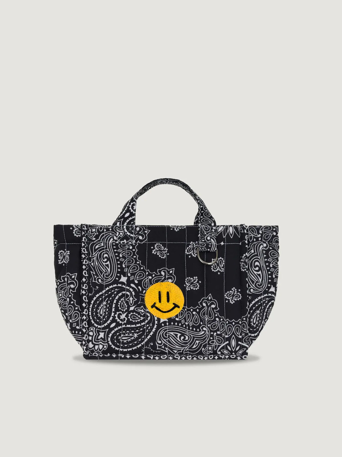 Mini Quilted cabas tote - HAPPY FACE - All Black
