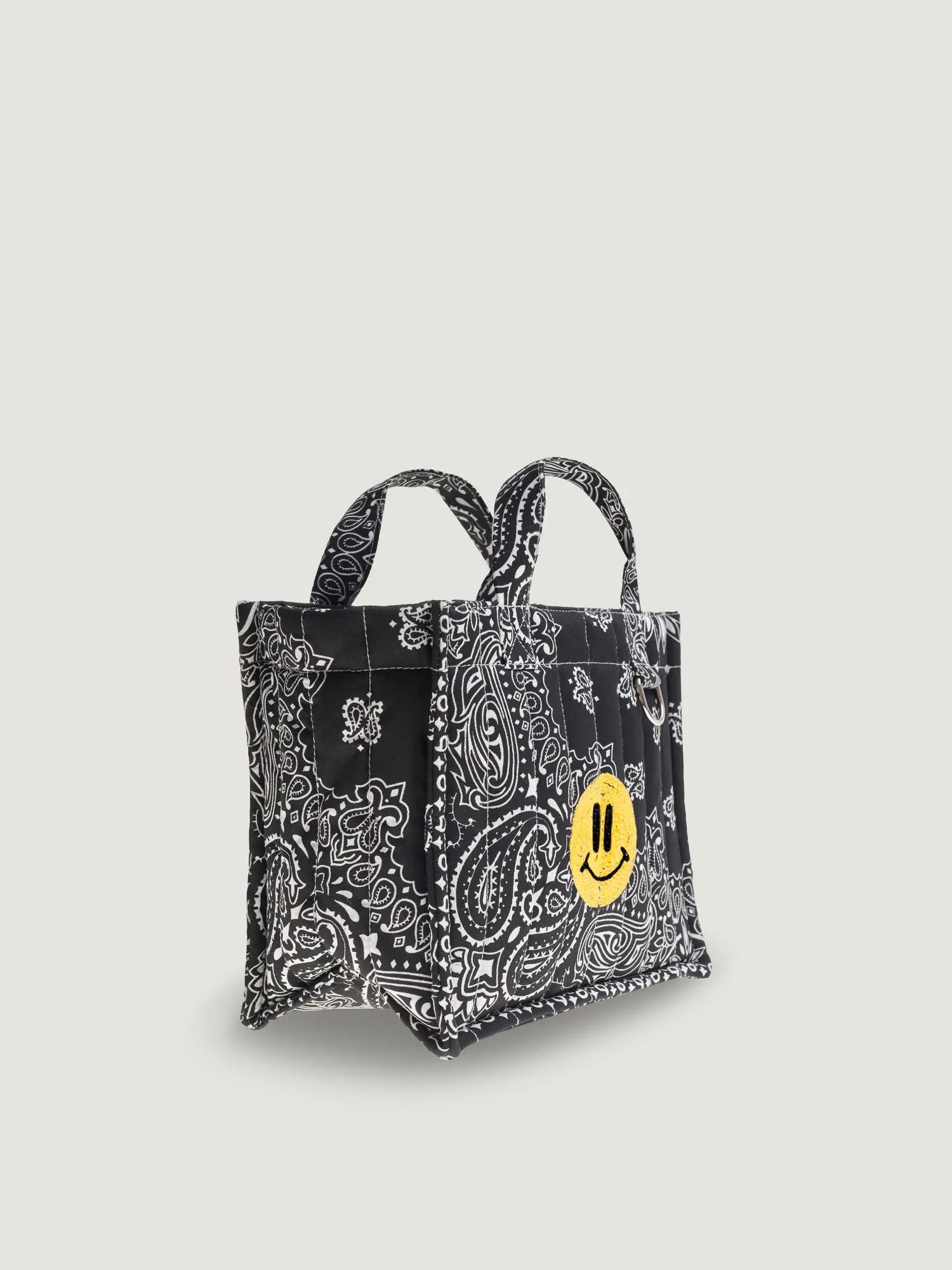 Mini Quilted cabas tote - HAPPY FACE - All Black