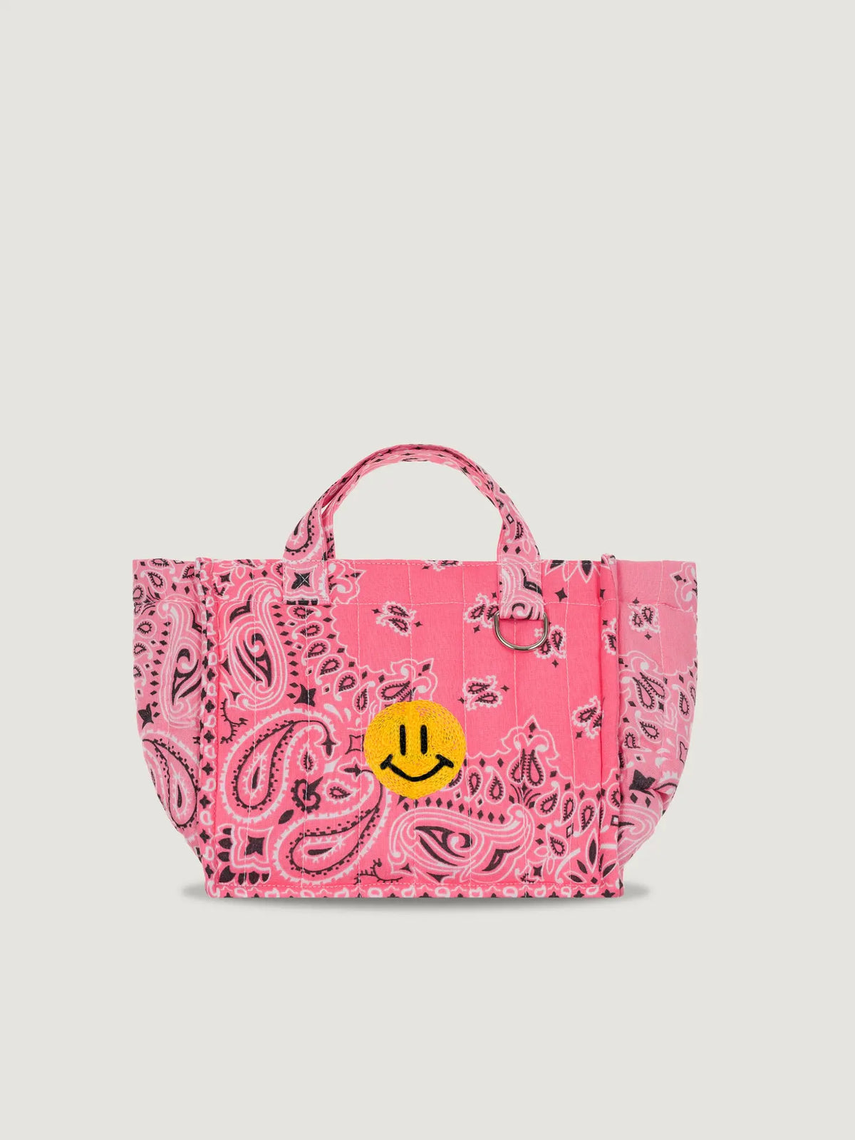 Mini Quilted cabas tote - Happy Face - Strawberry Pink /Pale Pink