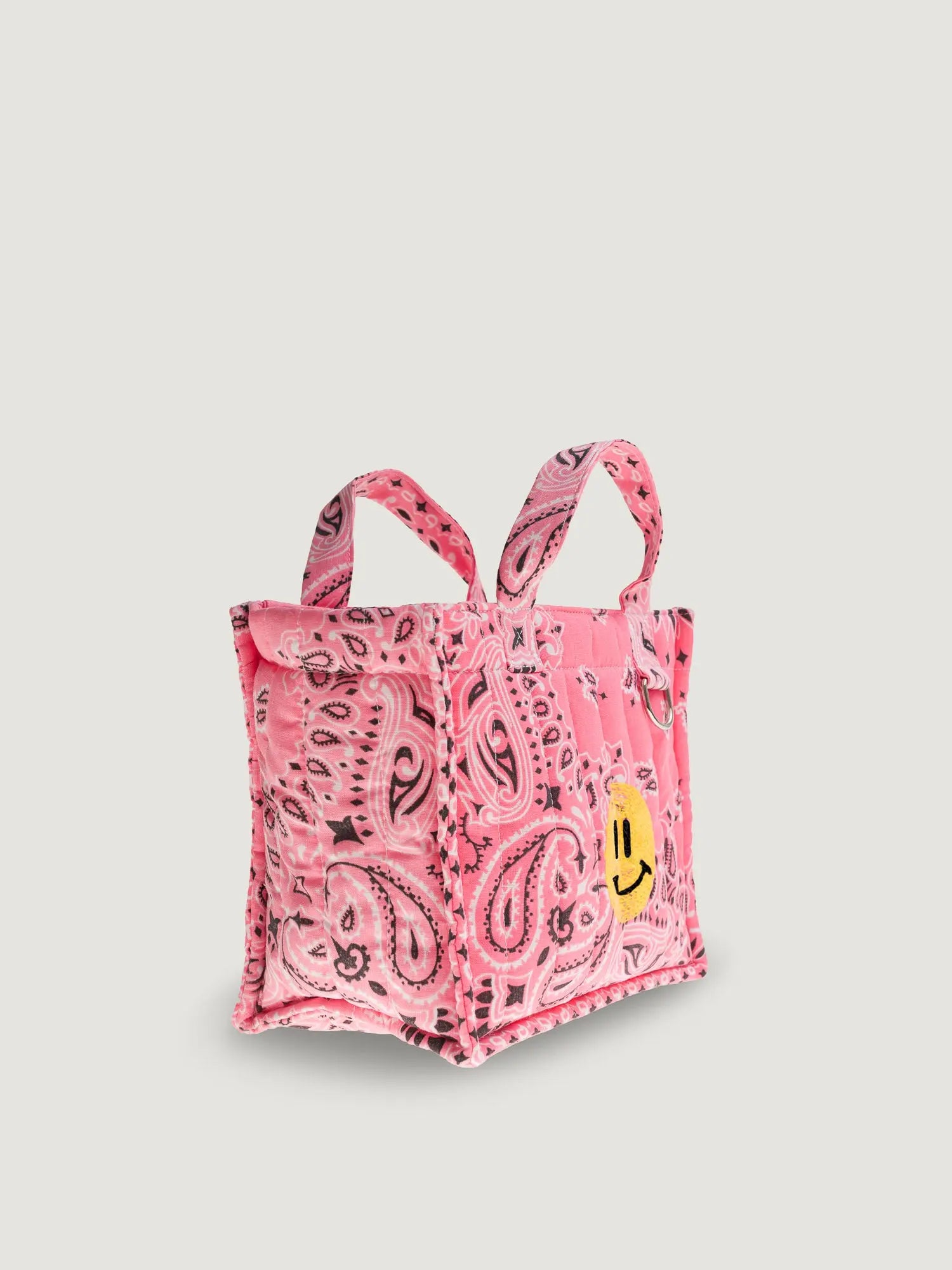Mini Quilted cabas tote - Happy Face - Strawberry Pink /Pale Pink