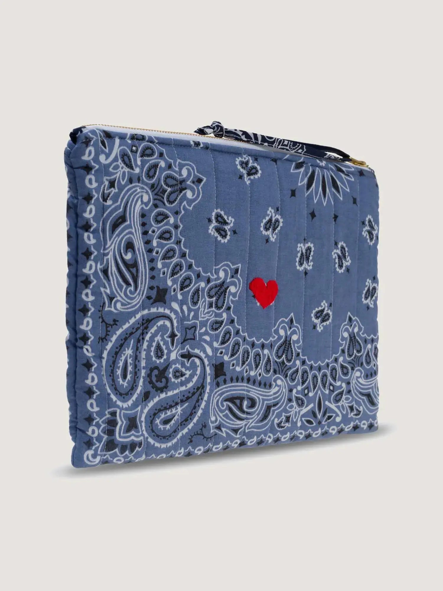 Pochette Zippée Matelassée - COEUR - Chambray / Navy