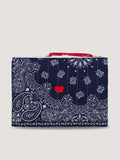 Zipped Quilted Pouch - HEART - Navy / Real Red