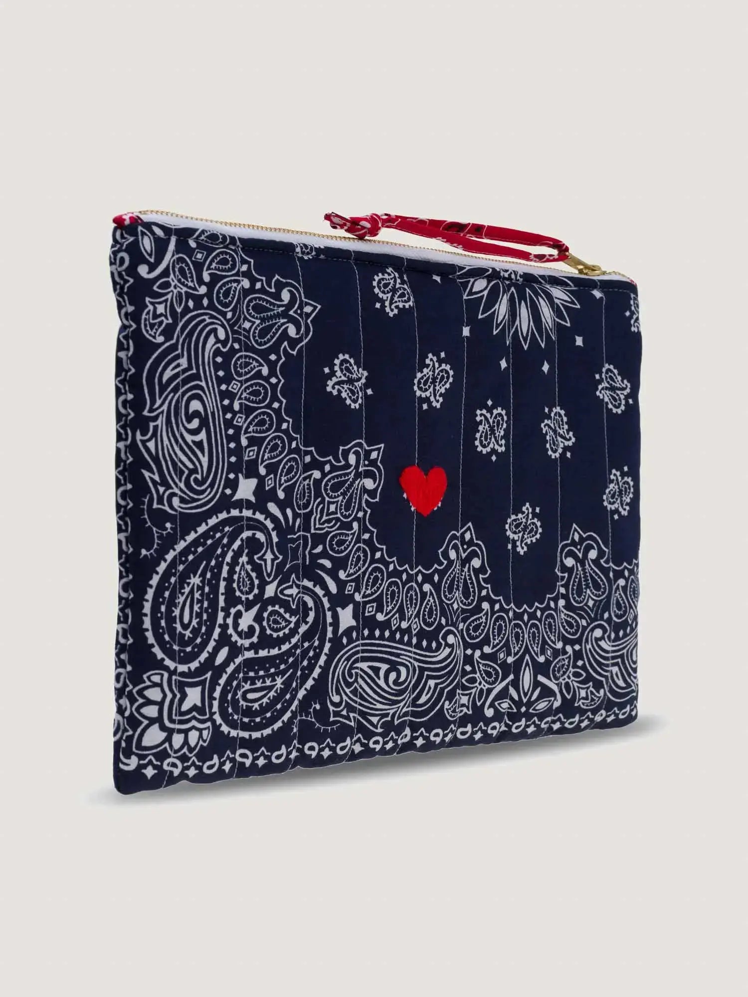 Pochette Zippée Matelassée - COEUR - Navy / Real Red