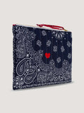 Zipped Quilted Pouch - HEART - Navy / Real Red