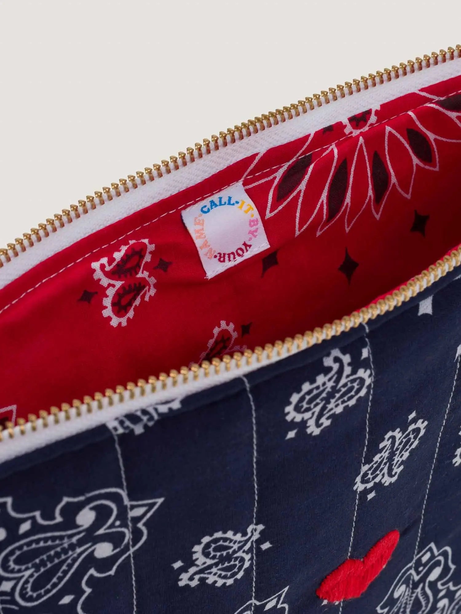 Pochette Zippée Matelassée - COEUR - Navy / Real Red