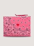 Zipped Quilted Pouch - HEART - Strawberry Pink/ Real red