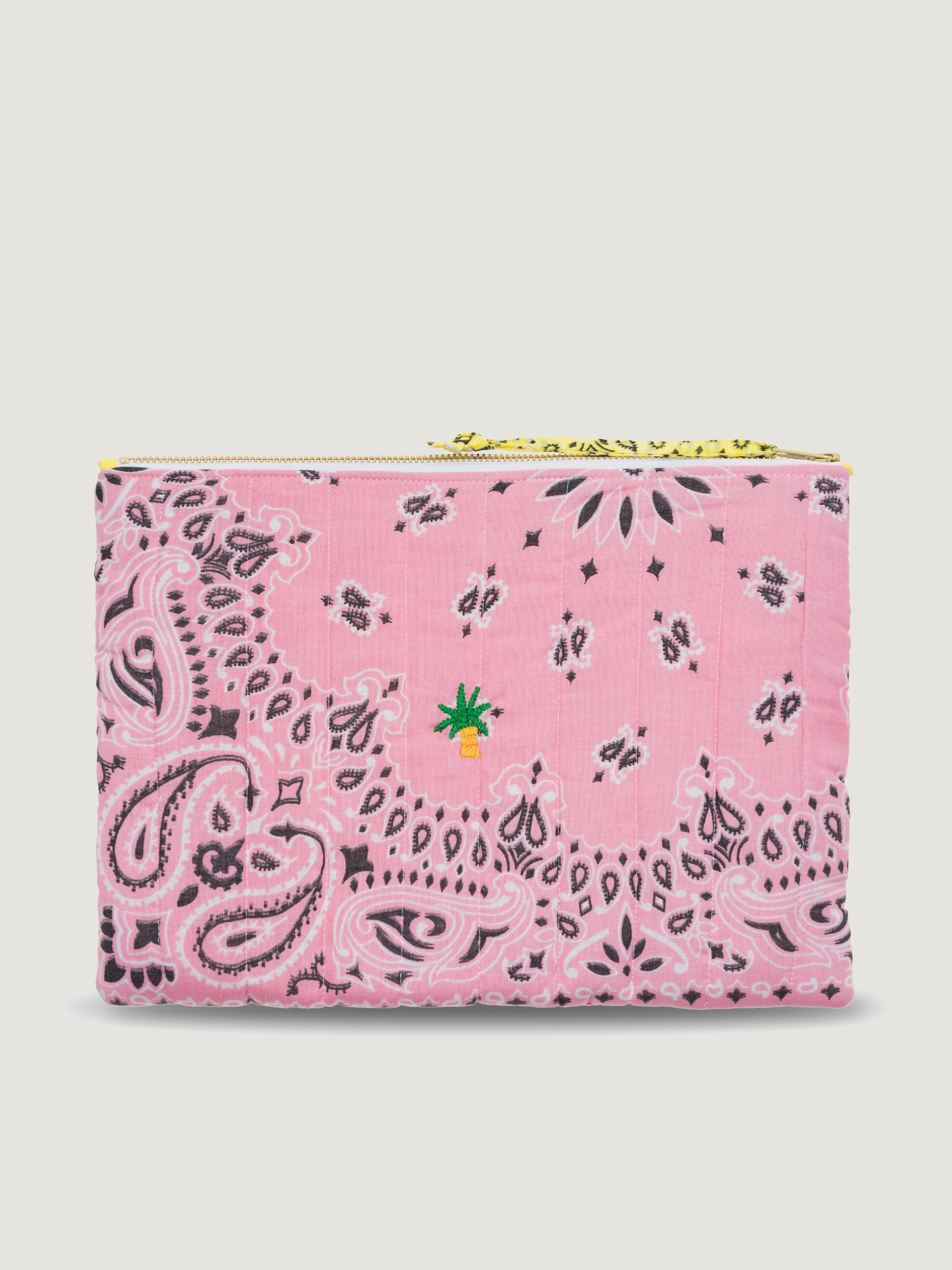 Pochette Zippée Matelassée - PALMIER - Pale Pink / Pale Yellow
