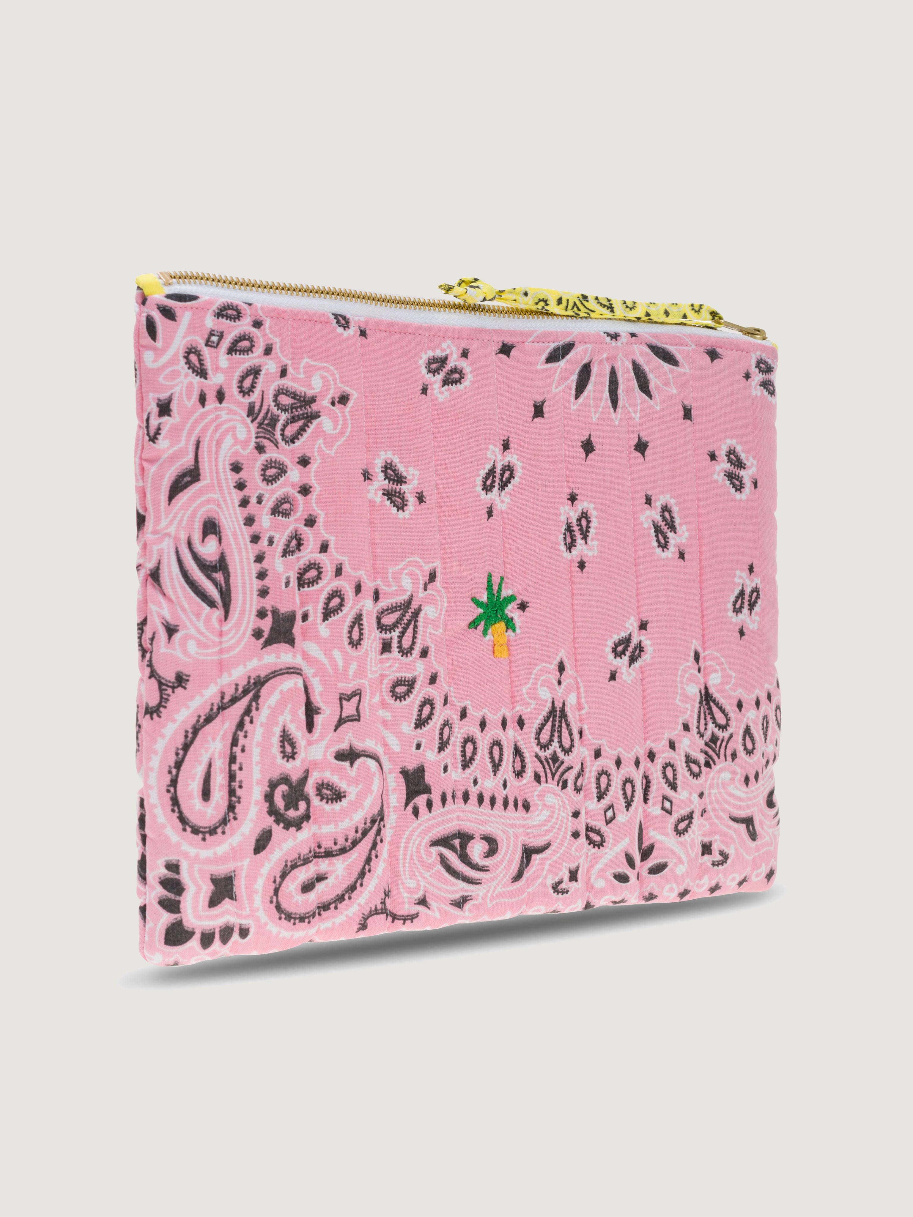 Pochette Zippée Matelassée - PALMIER - Pale Pink / Pale Yellow