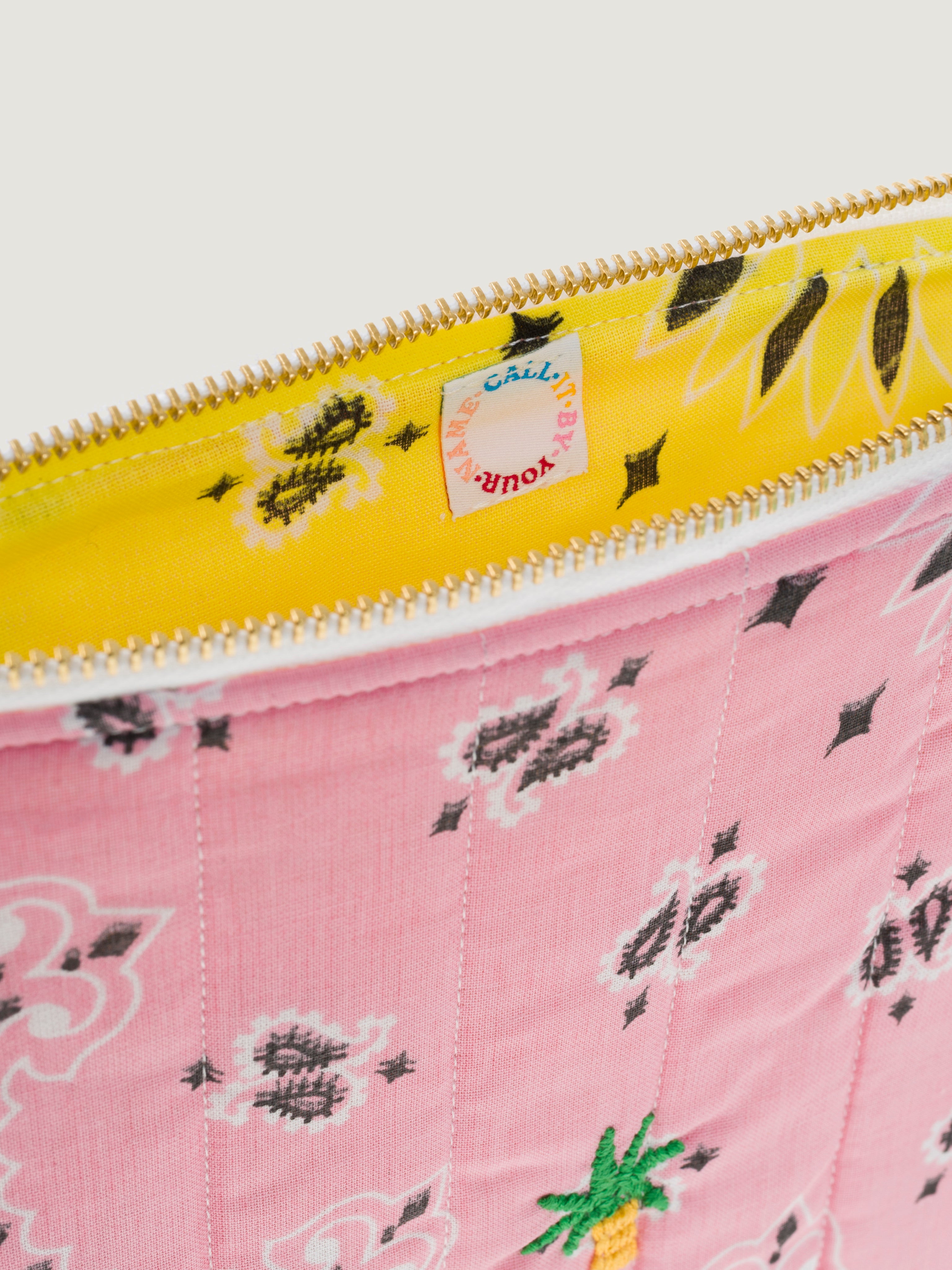 Pochette Zippée Matelassée - PALMIER - Pale Pink / Pale Yellow