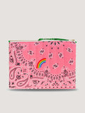 Zipped Quilted Pouch - RAINBOW - Strawberry Pink / Grass Green