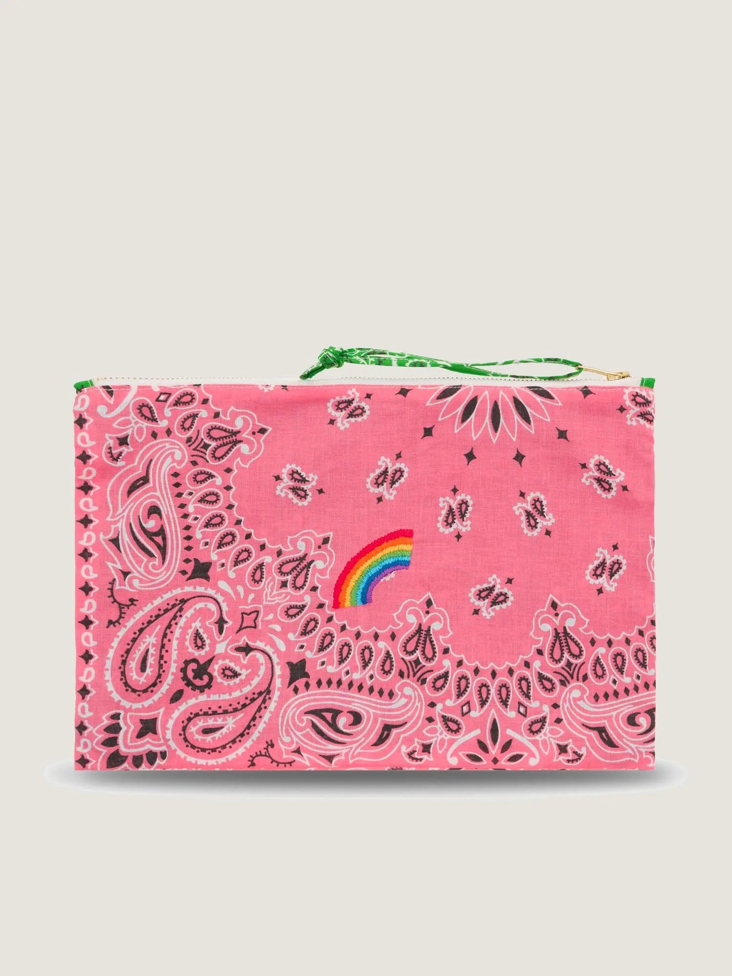 Pochette Zippée - RAINBOW - Strawberry Pink / Vert Gazon