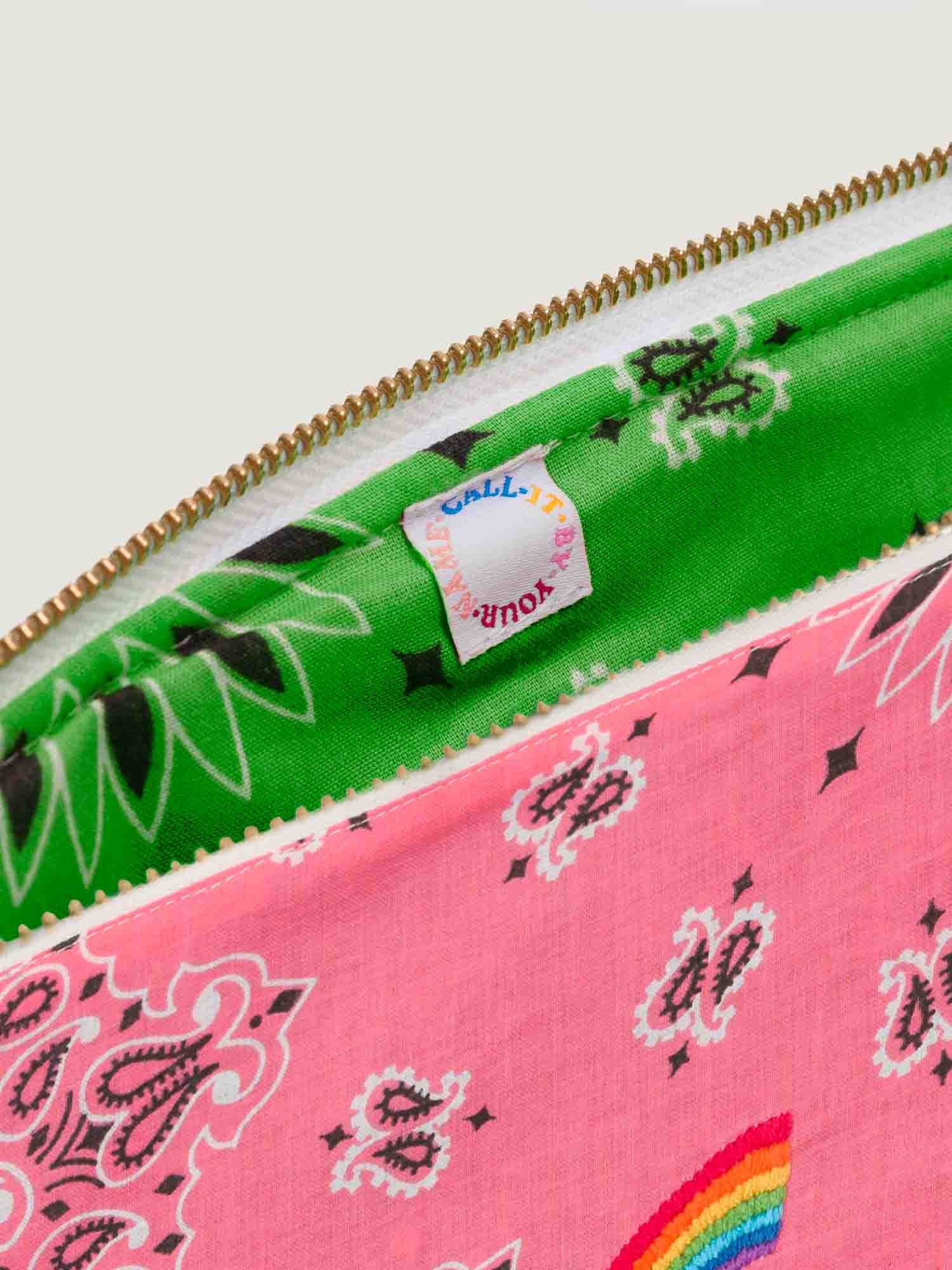 Pochette Zippée - RAINBOW - Strawberry Pink / Vert Gazon