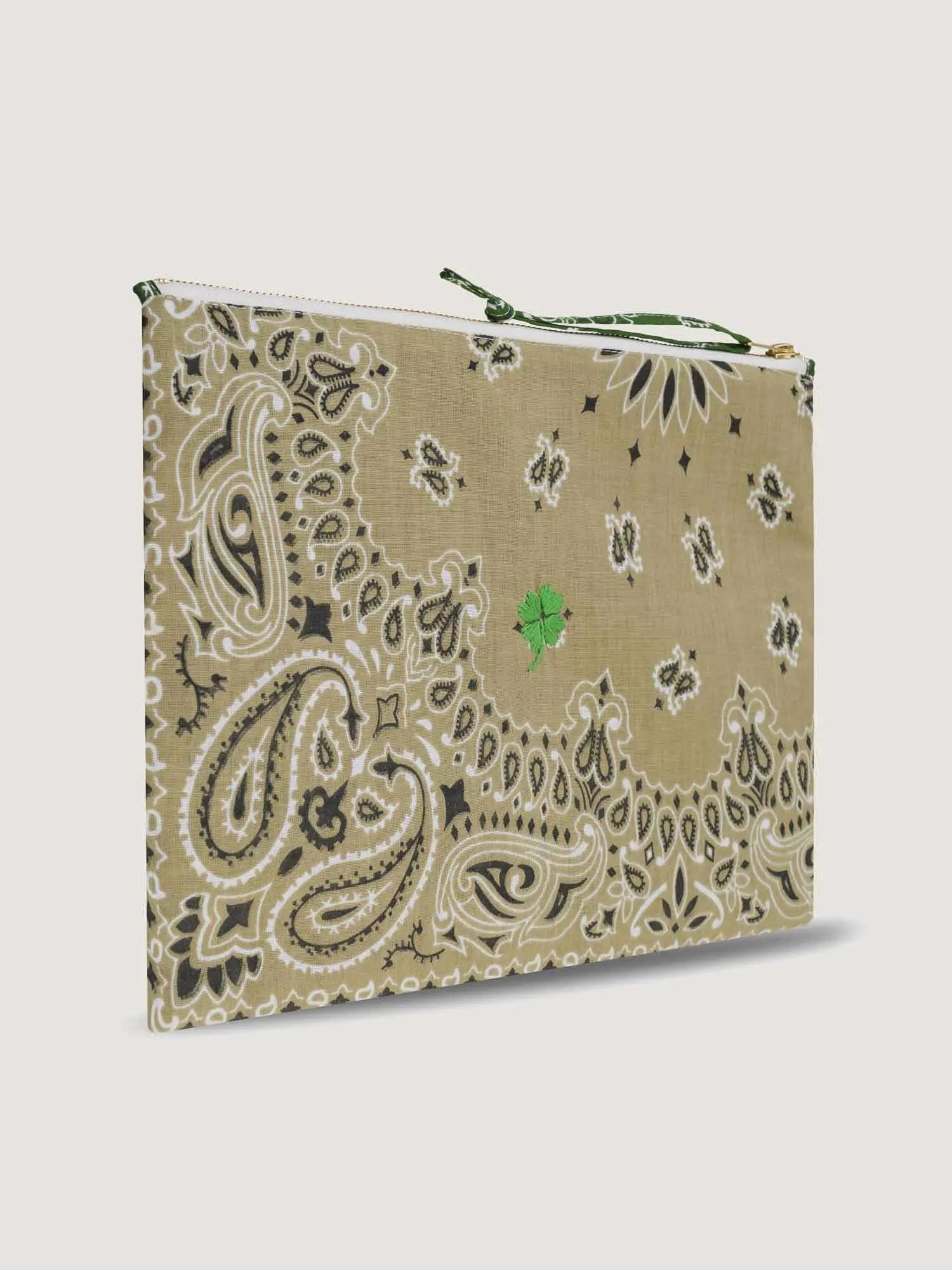 Pochette Zippée - TRÈFLE - Beige / Vert Week-end