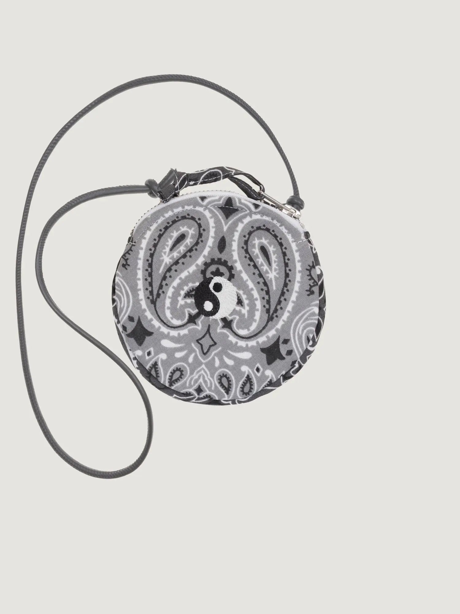 Embroidered Purse - YIN & YANG - Pale Grey / Dark Grey