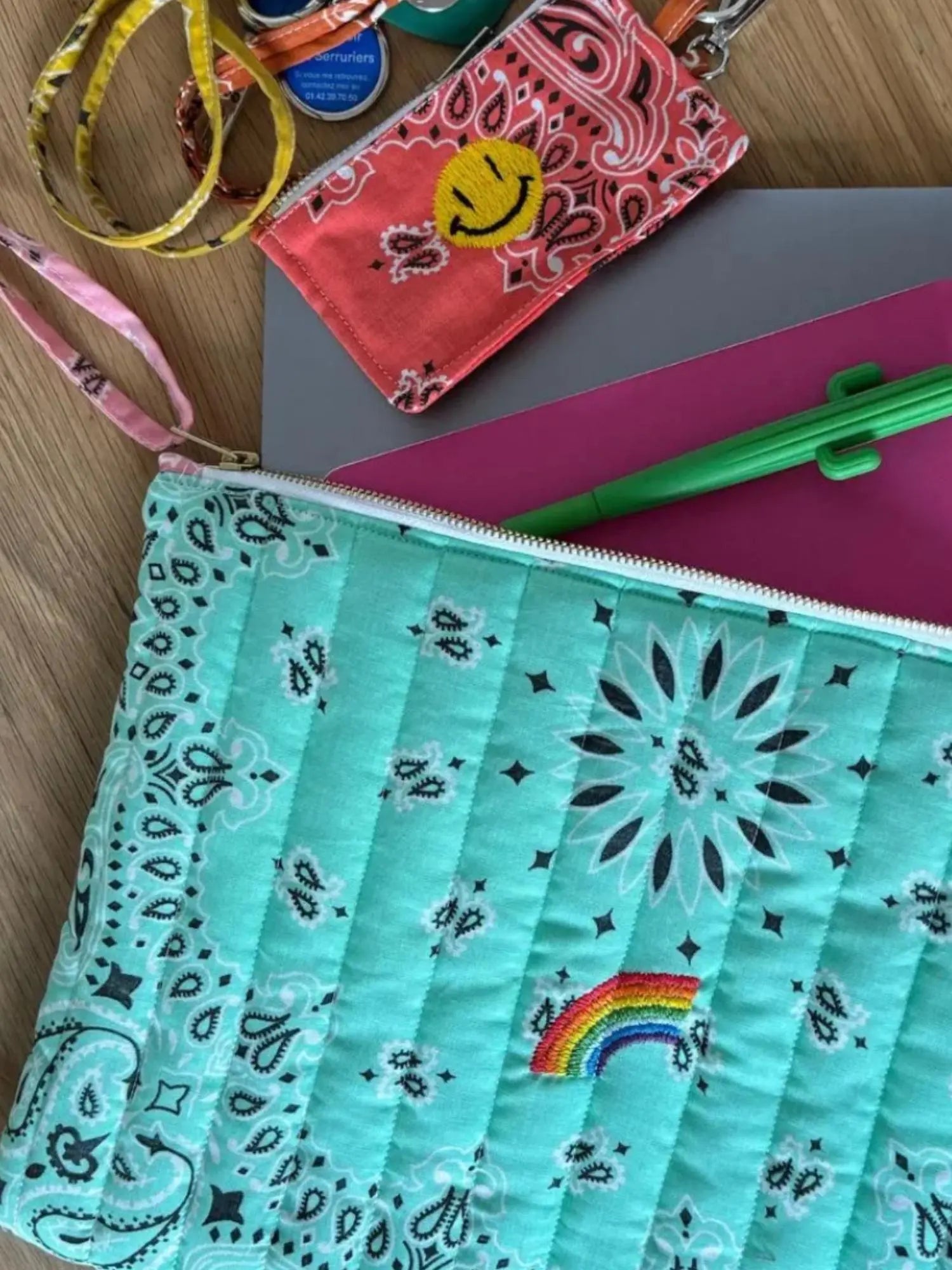 Pochette Matelassée Ordinateur - RAINBOW - Mint / Pale Pink