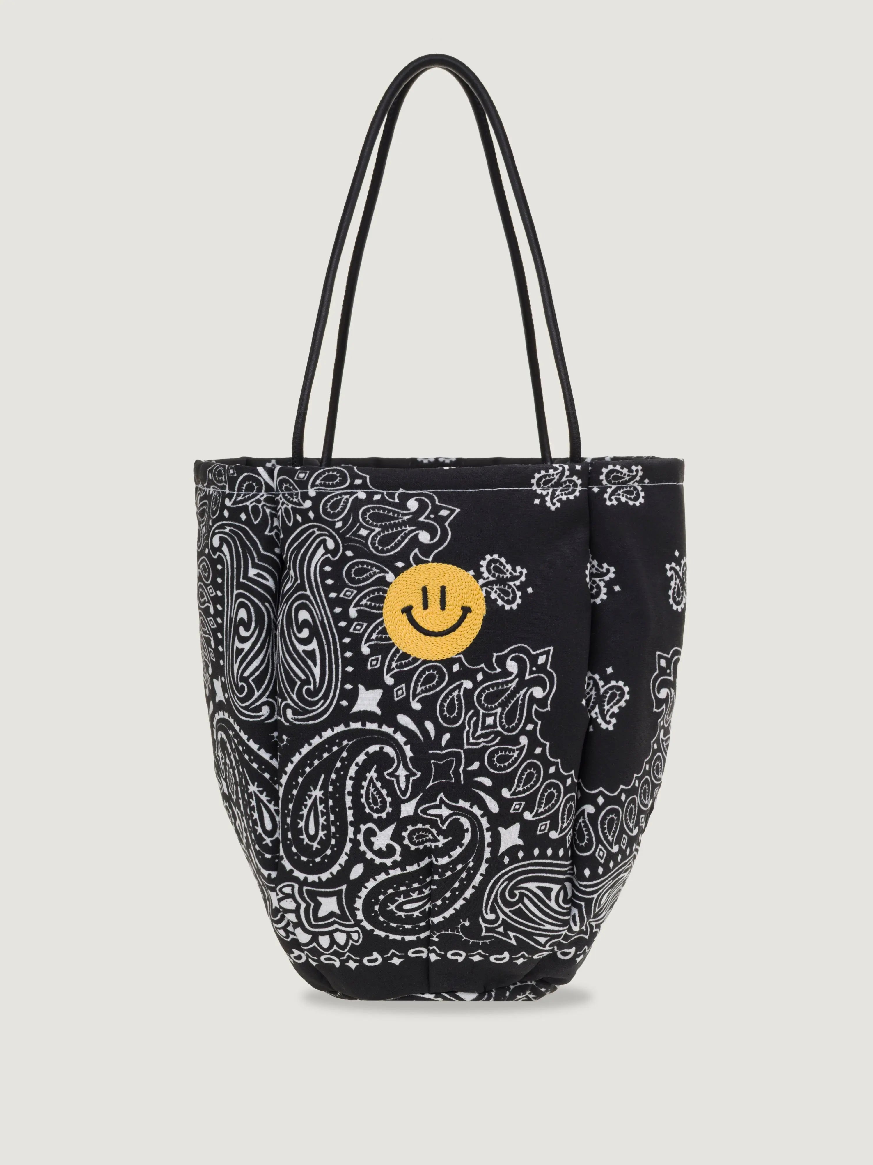 Embroidered Petal Bag - Happy Face - All Black