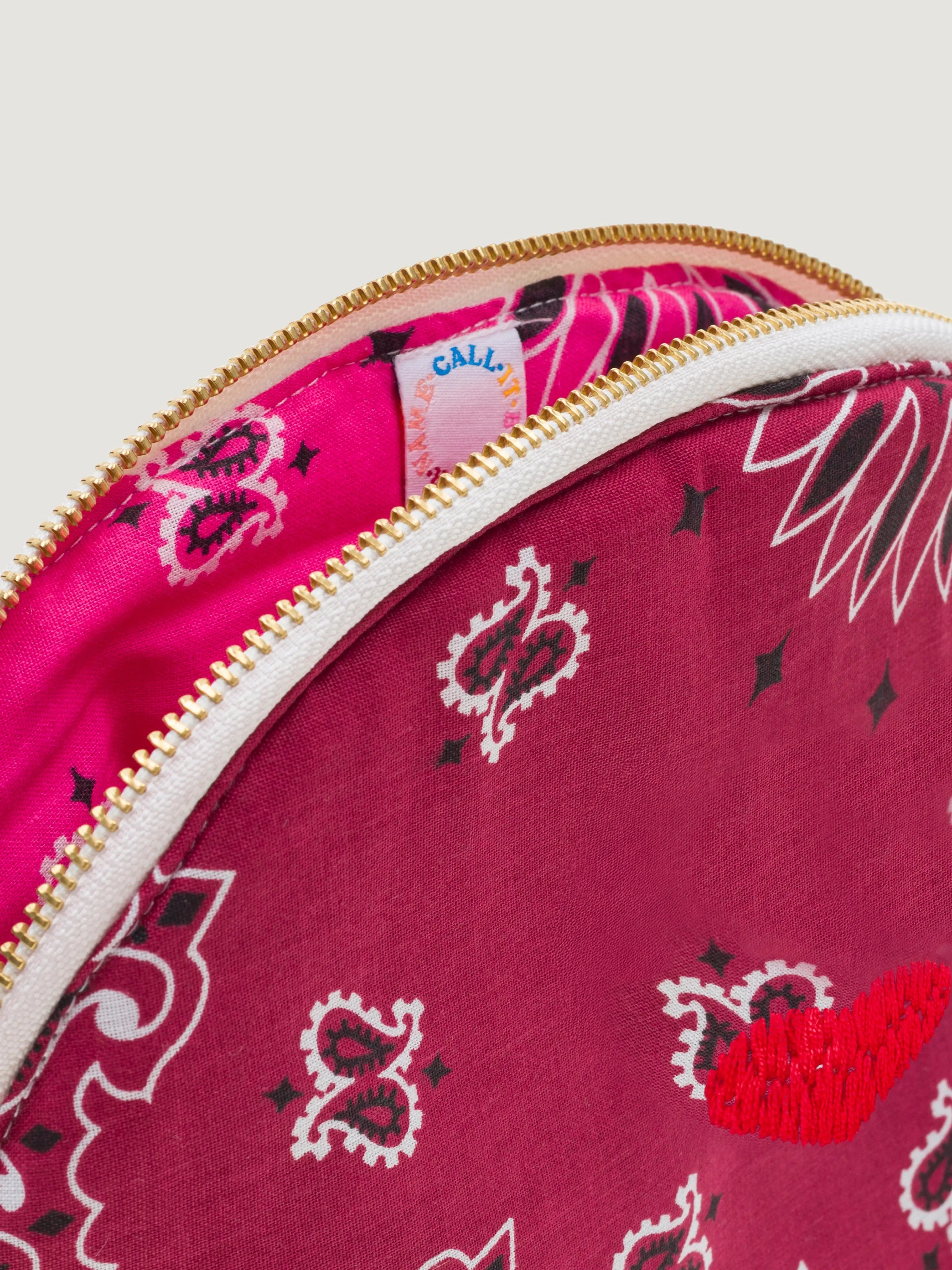 Small Toiletry Bag - HEART - Burgundy / Fuchsia