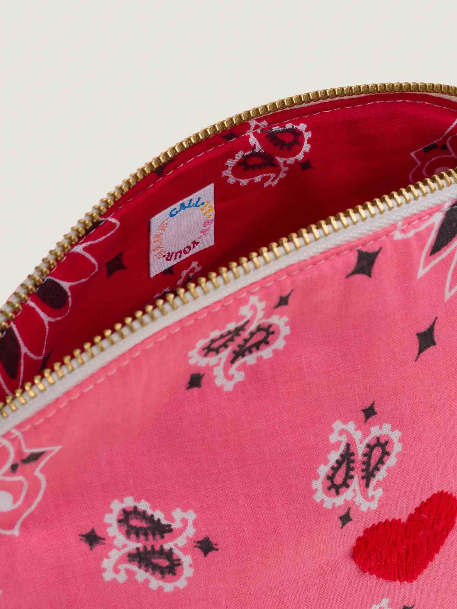 Small Toiletry Bag - HEART - Strawberry Pink / Real Red