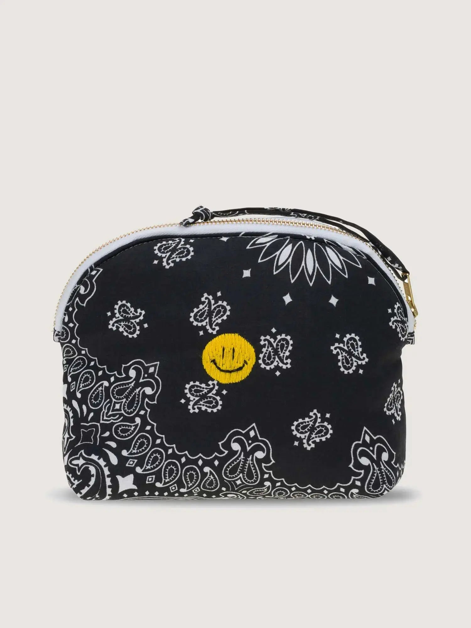 Small Toiletry Bag - HAPPY FACE - All Black