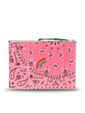 Quilted Zipped Pouch - RAINBOW - Strawberry Pink / Grass Green