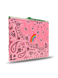 Quilted Zipped Pouch - RAINBOW - Strawberry Pink / Grass Green