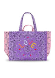 Quilted Maxi Cabas Tote - LOVE - Lilac / Pale Pink