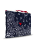 Quilted Zipped Pouch - HEART - Navy / Real Red