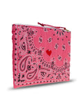 Quilted Zipped Pouch - HEART - Strawberry Pink/ Real red