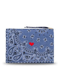 Zipped Quilted Pouch - Heart - Chambray / Navy