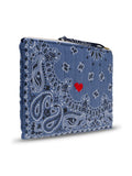 Zipped Quilted Pouch - HEART - Chambray / Navy
